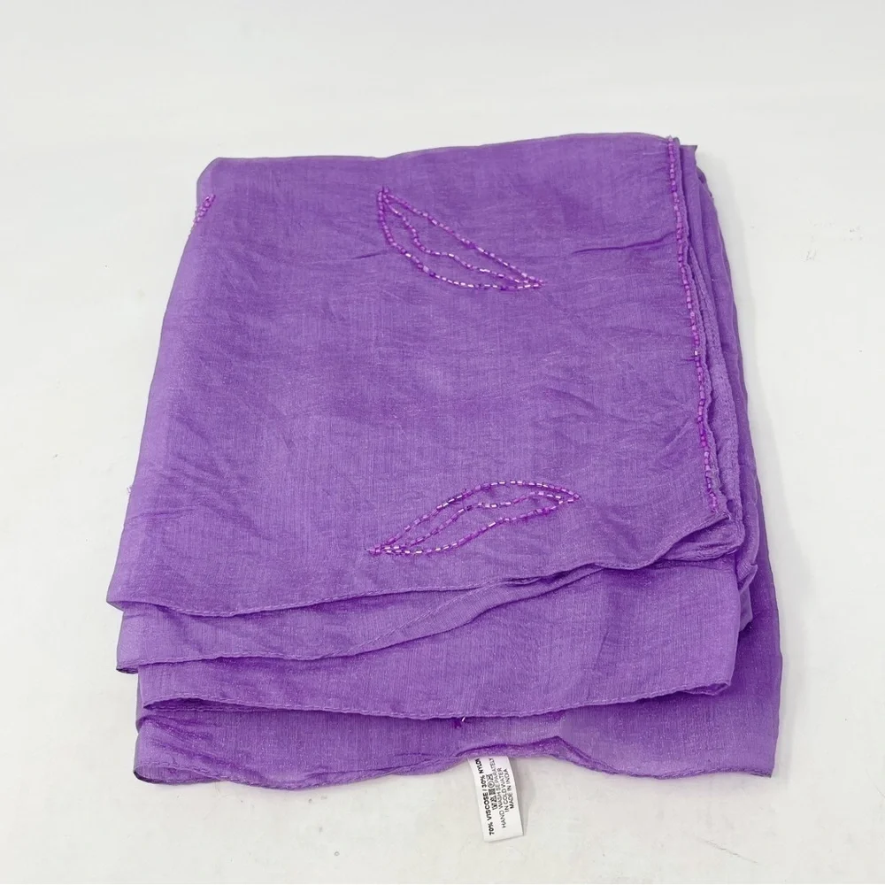 BIJOUX TERNER Women’s Purple Beaded Embellished Oversized Scarf Wrap 20” X 70”
